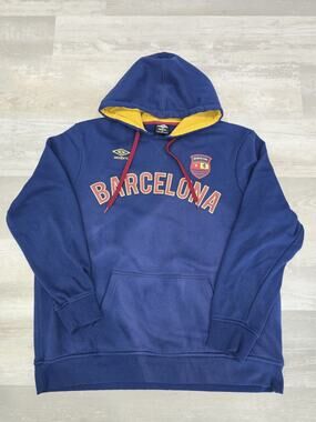 FC Barcelona Hoodie Mens XL Blue Umbro Soccer Pullover Sweatshirt Barca FCB